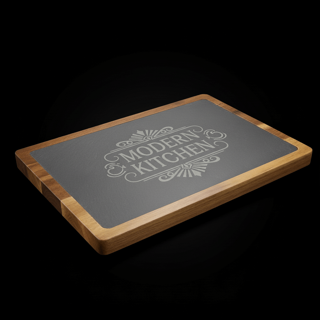 13x9 Acacia Wood & Slate Cutting Board – Handmade Charcuterie, Serving, and Engraving Board