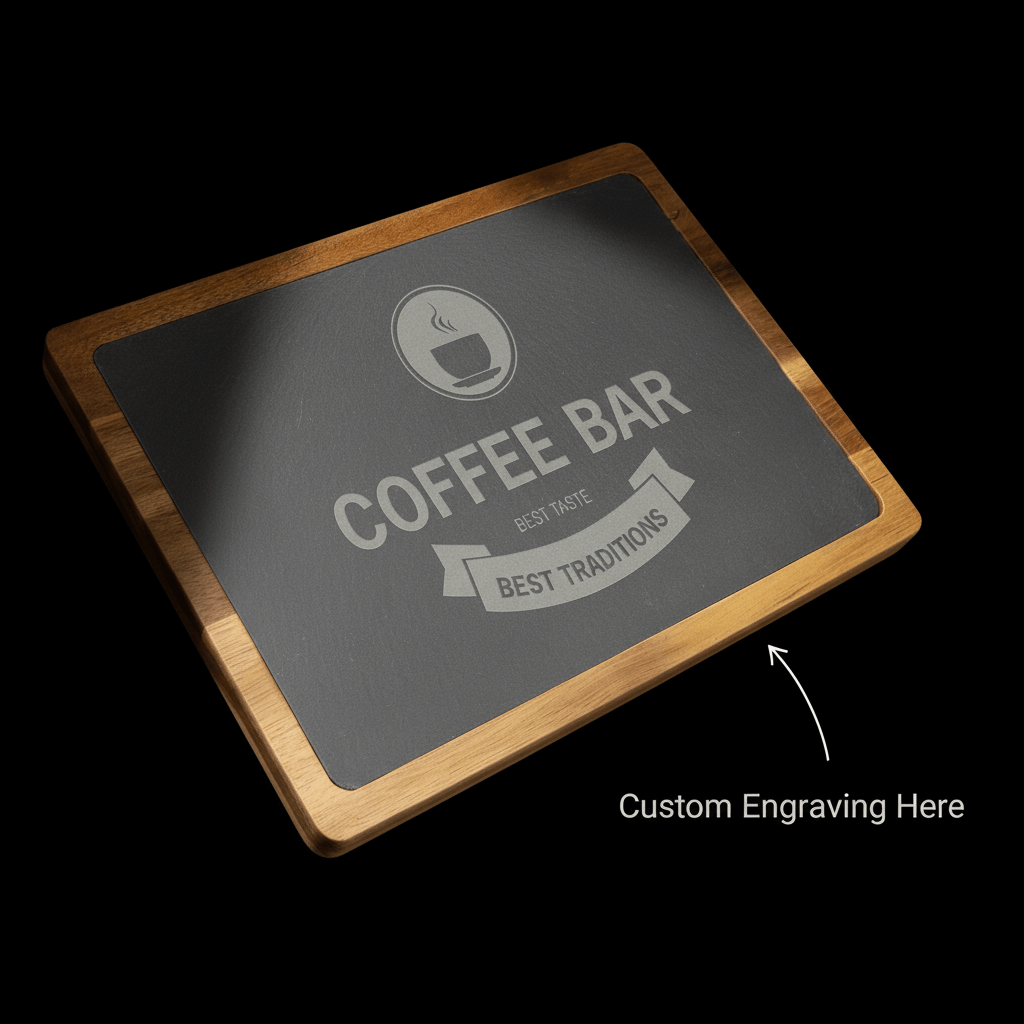 13x9 Acacia Wood & Slate Cutting Board – Handmade Charcuterie, Serving, and Engraving Board