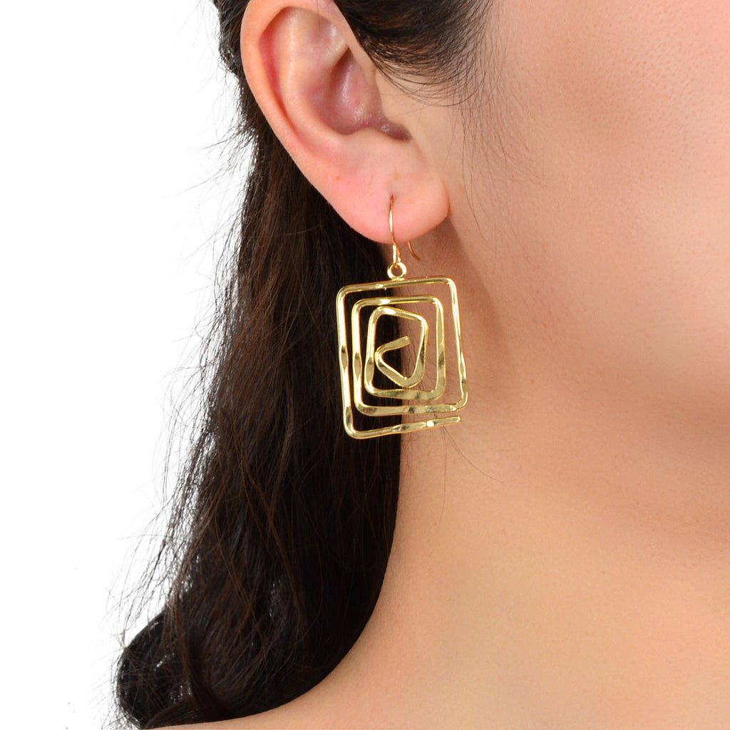 Female Jewelry Fashion Design Gold Plated Hollow Geometric Square Hook Earrings