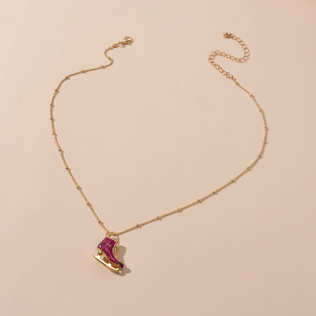 Funny Gift for Women Gold Popcorn Chain Hotpink Ice Skate Shoes Pendant Necklace