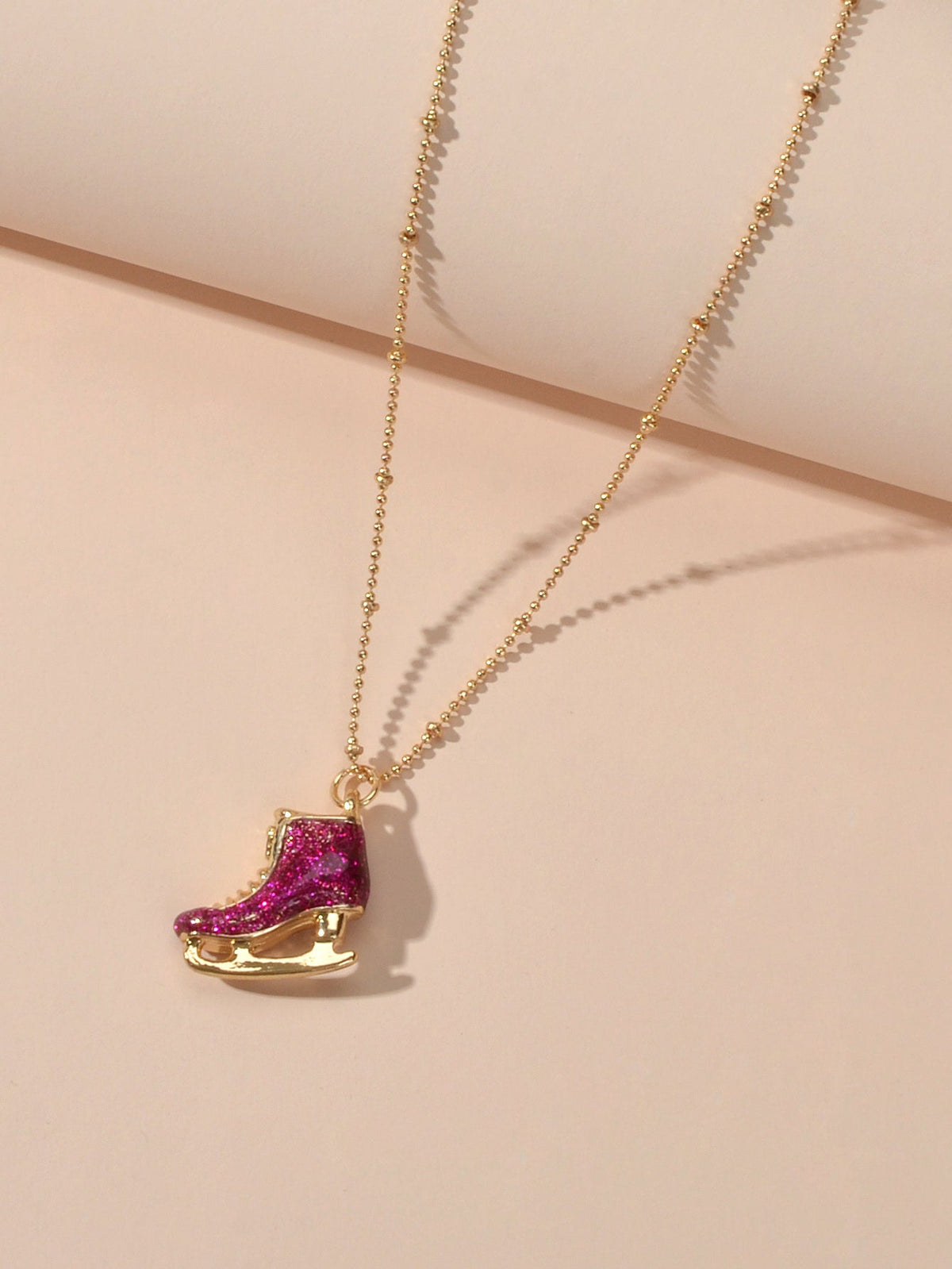 Funny Gift for Women Gold Popcorn Chain Hotpink Ice Skate Shoes Pendant Necklace