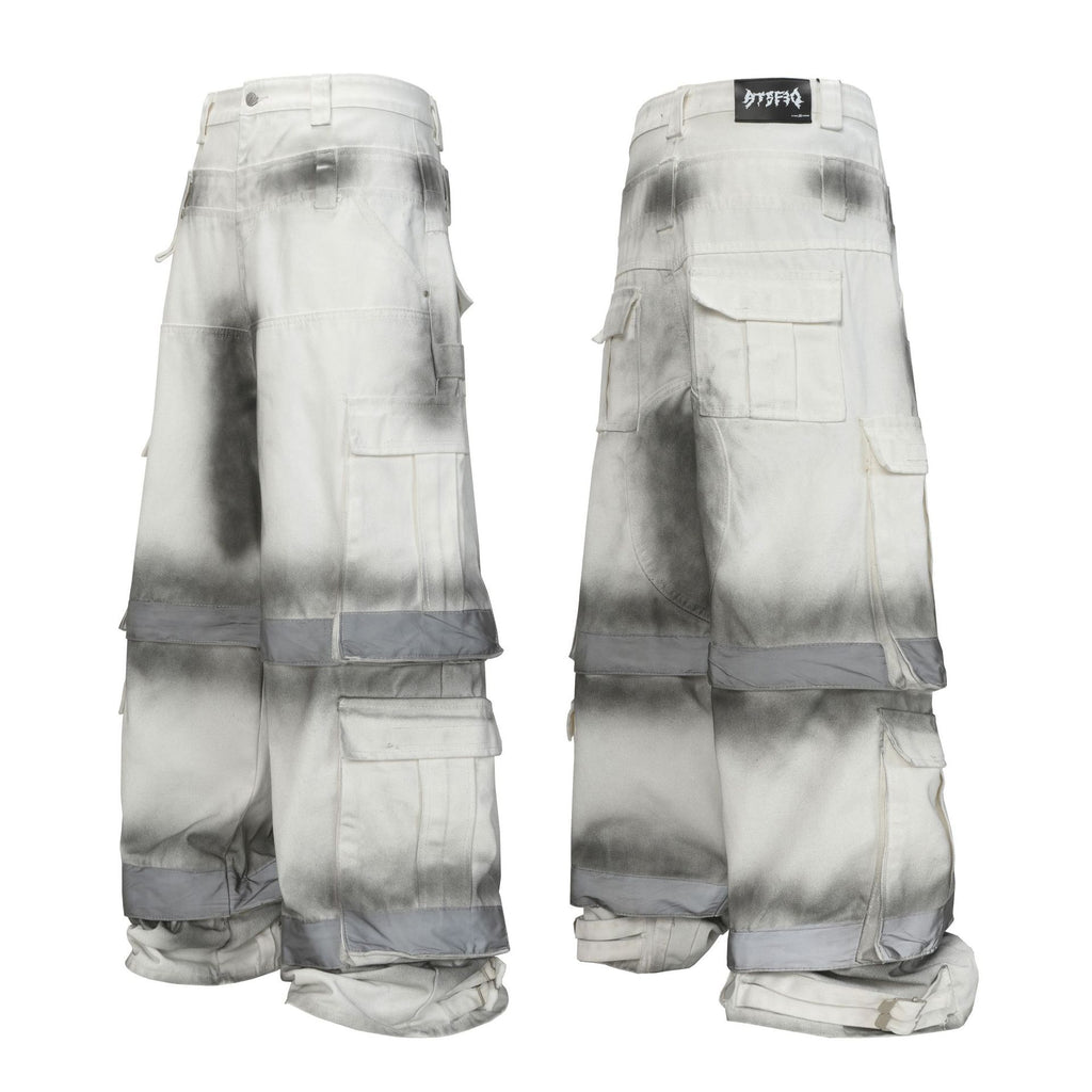 Inkjet multi bag dark workwear wide leg pants
