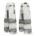 Inkjet multi bag dark workwear wide leg pants