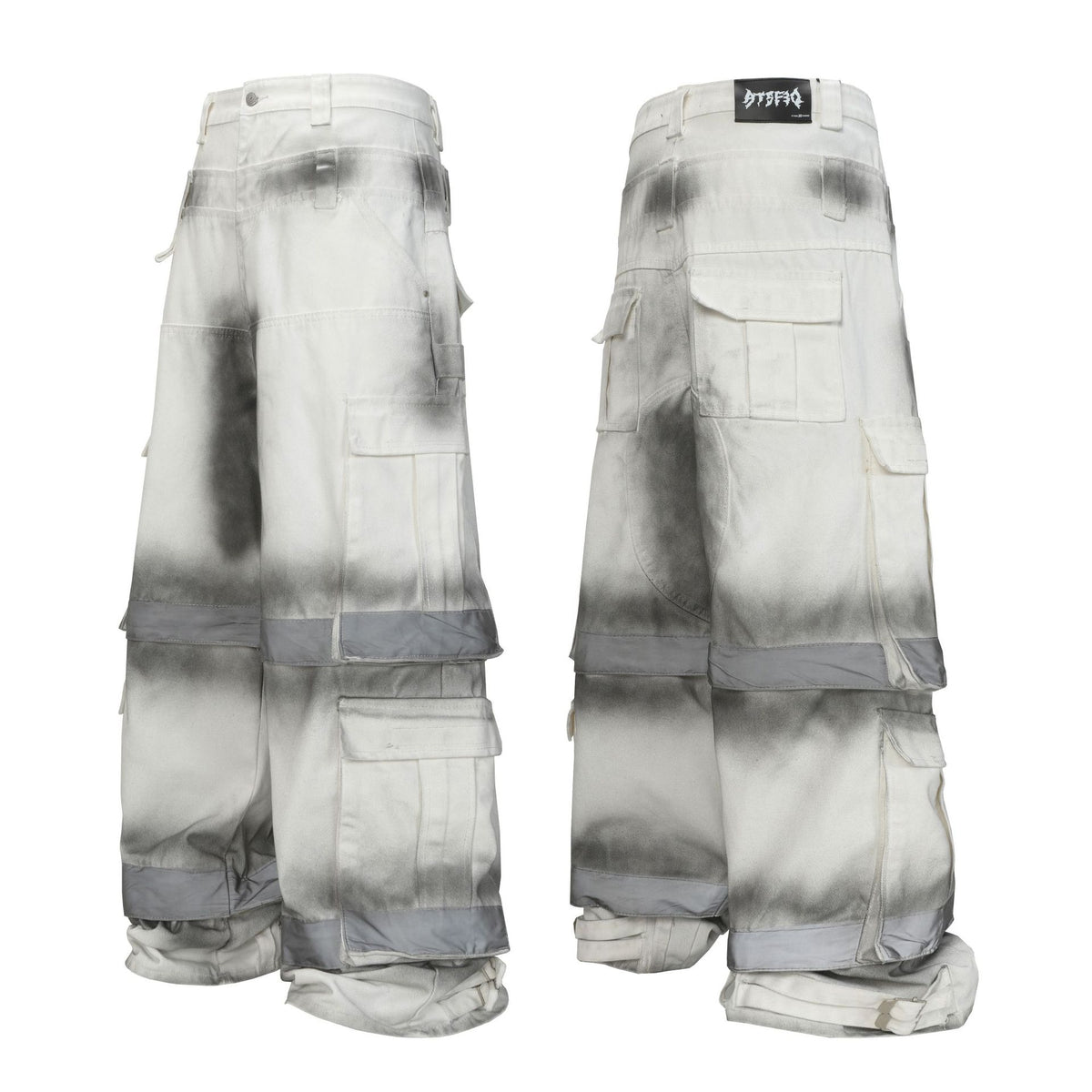 Inkjet multi bag dark workwear wide leg pants