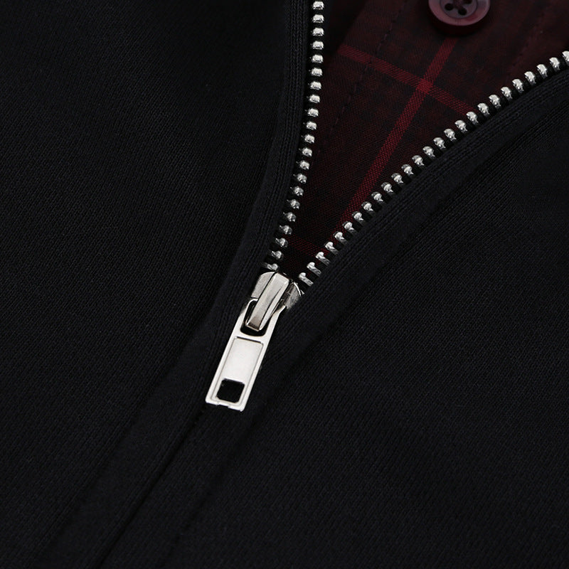 Men's Spliced Two-in-One Solid Color Zipper Hoodie Sweatshirt