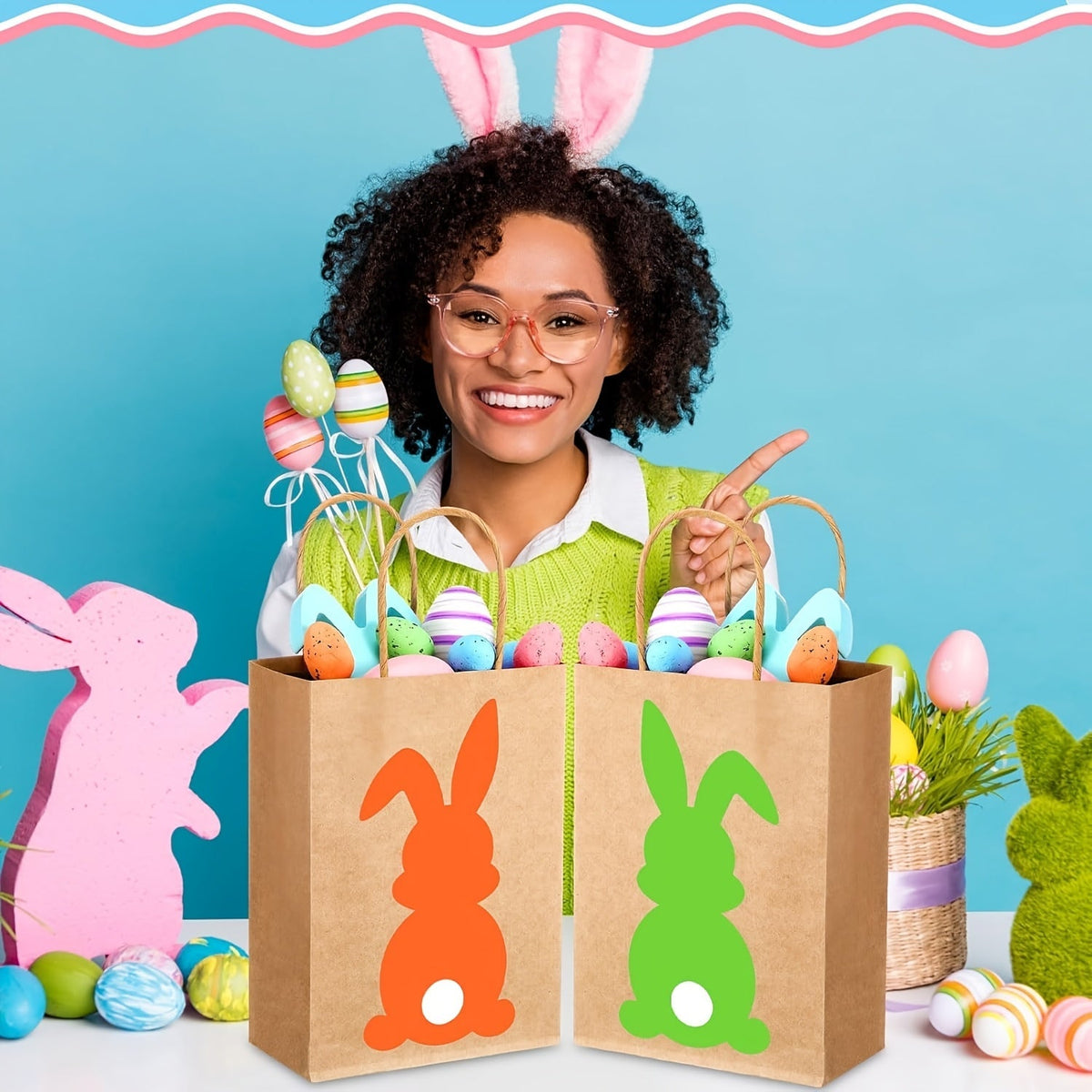 Easter Bunny Kraft Paper Gift Bags (24-Pack)