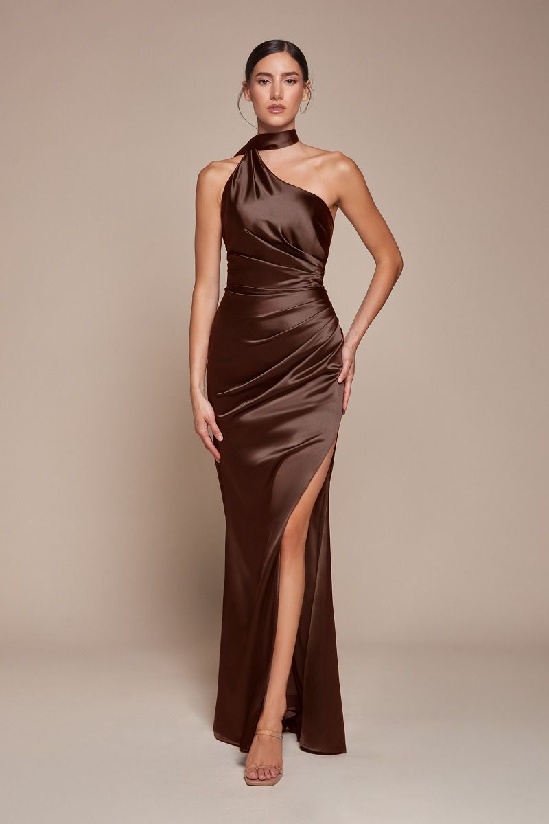 One Shoulder Luxe Satin Fitted Gown