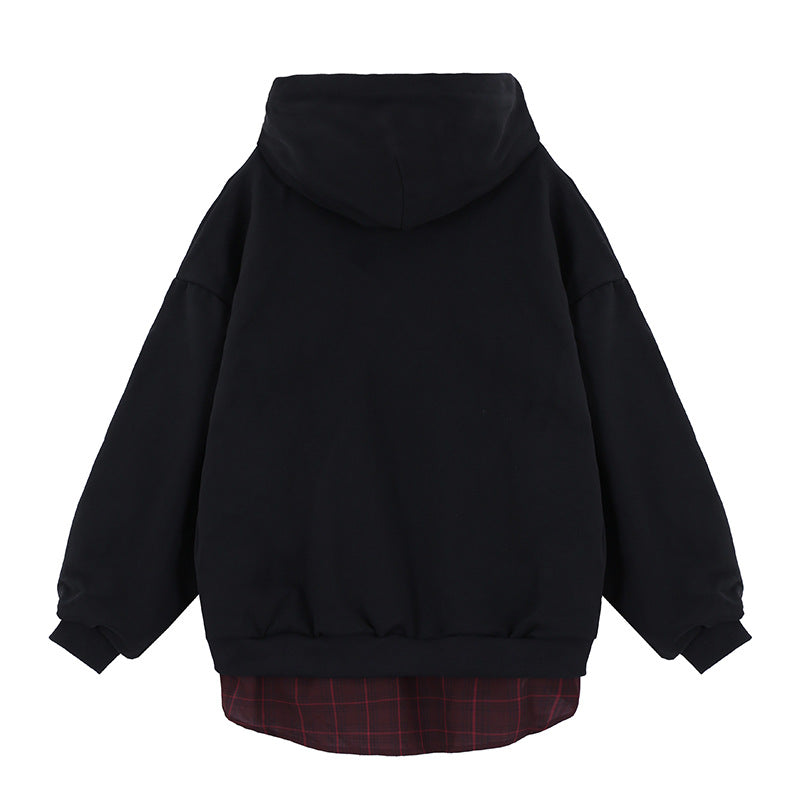 Men's Spliced Two-in-One Solid Color Zipper Hoodie Sweatshirt