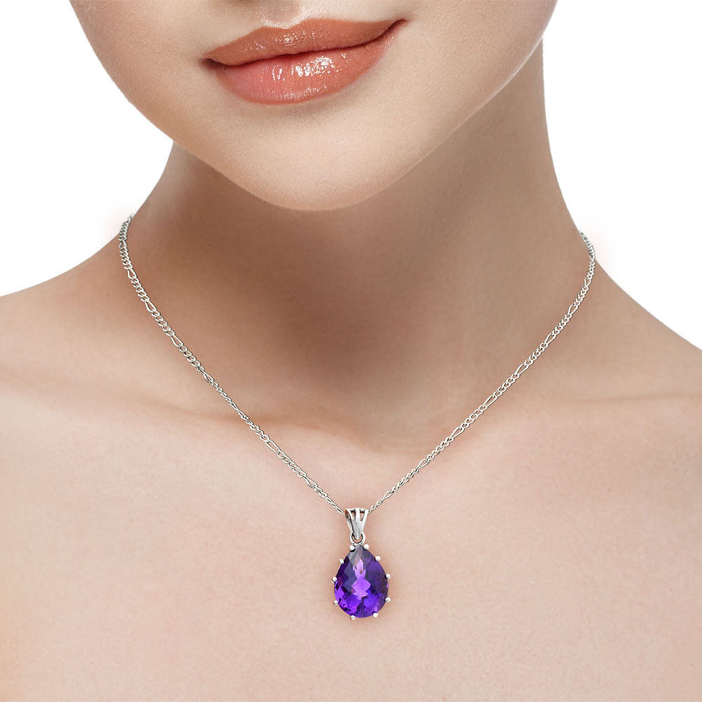 Faceted Natural Amethyst Teardrop Pendant 925 Sterling Silver Jewelry AGP1007 P-1739