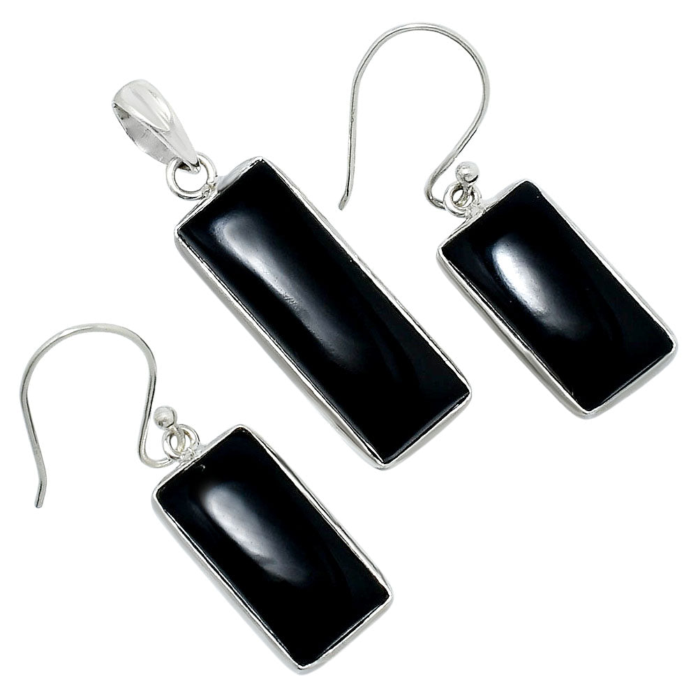 Rectangular Gemstone Jewelry Set 925 Sterling Silver Pendant Earrings AGT1014 T-1001