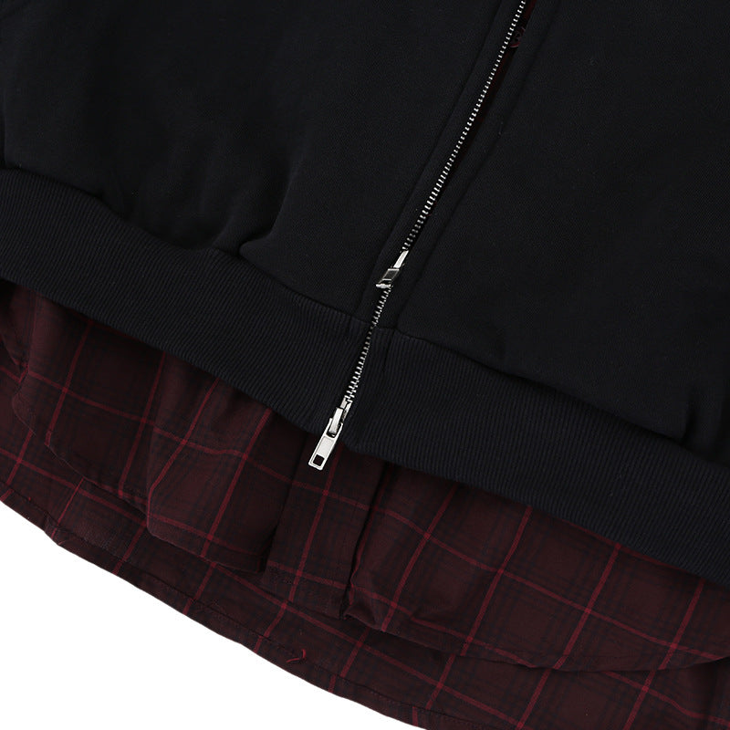 Men's Spliced Two-in-One Solid Color Zipper Hoodie Sweatshirt