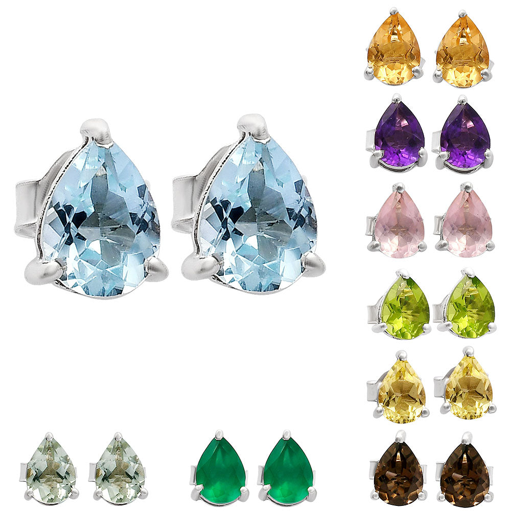 925 Sterling Silver Pear Gemstone Stud Earrings – Birthstone Jewelry DGE1074 E-1017