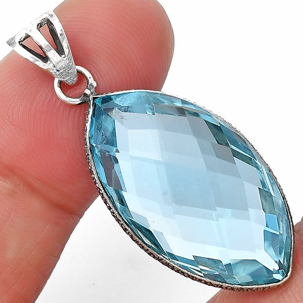 925 Silver Faceted Marquise Gemstone Pendant Handmade Fine Jewelry DGP1006 P-1053
