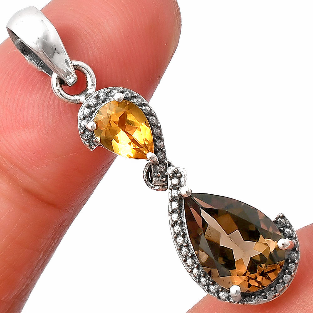 925 Sterling Silver Double Gemstone Pendant Handmade Fine Jewelry DGP1007 P-1116