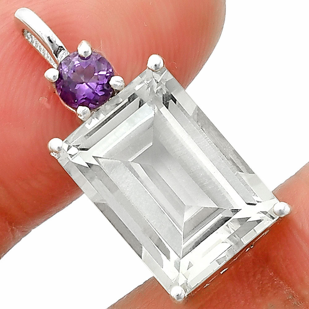 925 Sterling Silver Rectangle Gemstone Pendant Handmade Fine Jewelry DGP1010 P-1113
