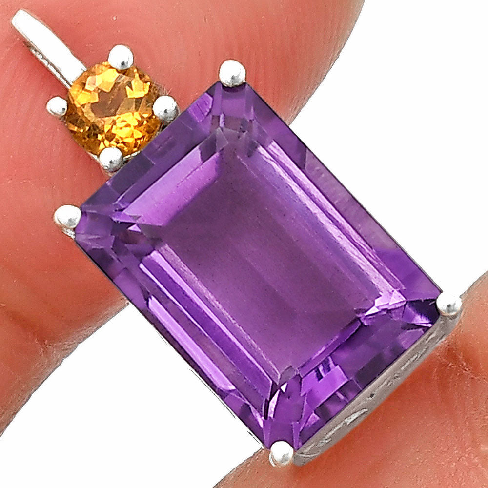 925 Sterling Silver Rectangle Gemstone Pendant Handmade Fine Jewelry DGP1010 P-1113