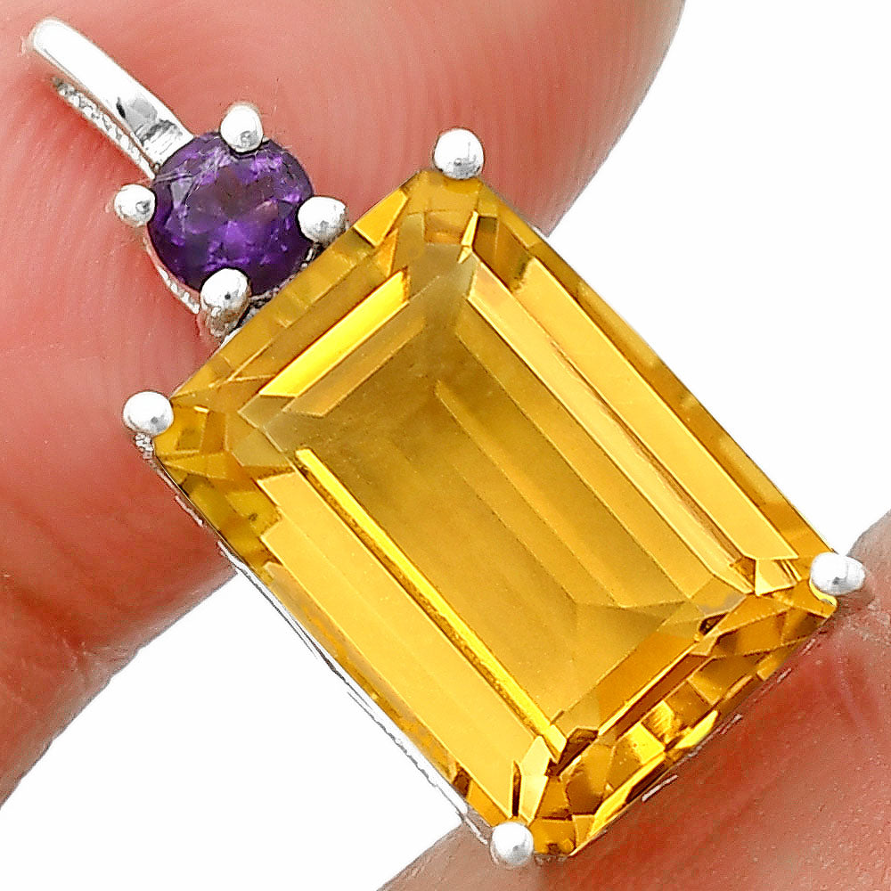 925 Sterling Silver Rectangle Gemstone Pendant Handmade Fine Jewelry DGP1010 P-1113