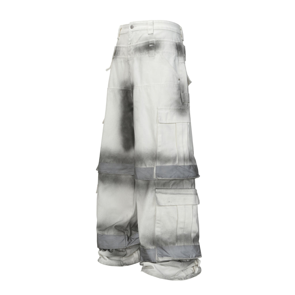 Inkjet multi bag dark workwear wide leg pants