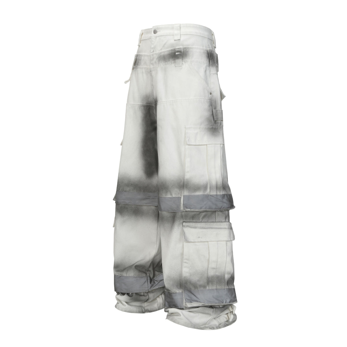 Inkjet multi bag dark workwear wide leg pants
