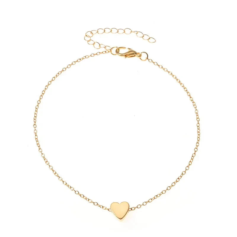 Trendy Beads Multilayer Summer Heart Anklet For Woman Bohemian Vintage Footwear Leg Bracelets 2021 Female Foot Jewelry Gifts New