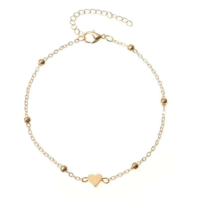Trendy Beads Multilayer Summer Heart Anklet For Woman Bohemian Vintage Footwear Leg Bracelets 2021 Female Foot Jewelry Gifts New