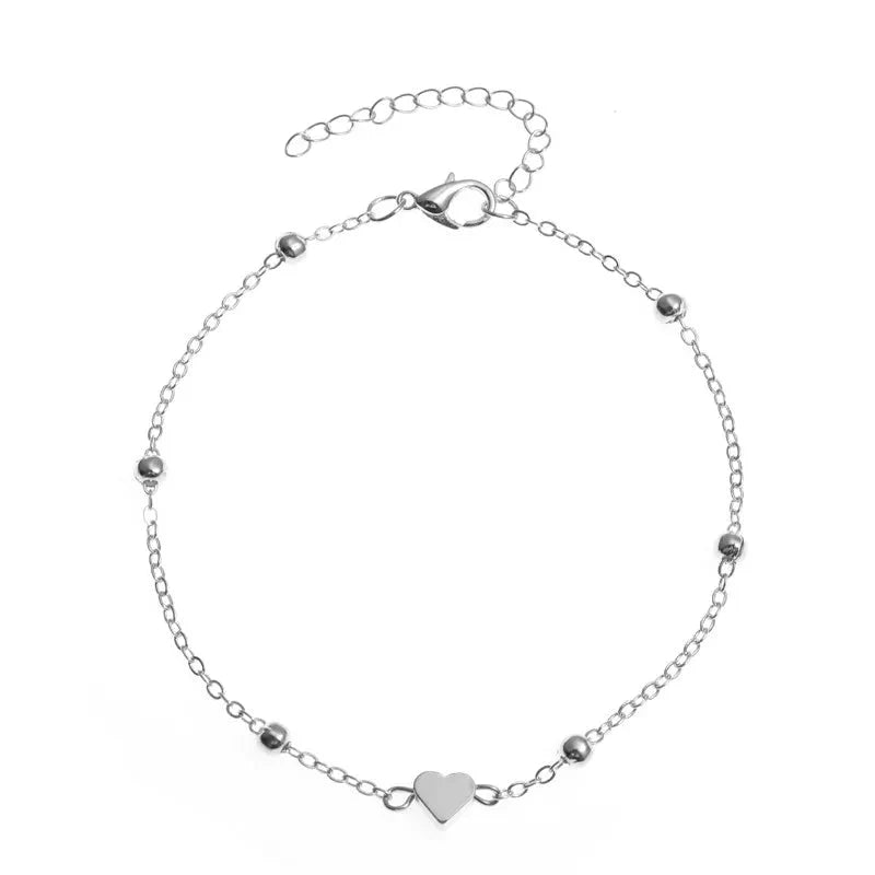Trendy Beads Multilayer Summer Heart Anklet For Woman Bohemian Vintage Footwear Leg Bracelets 2021 Female Foot Jewelry Gifts New