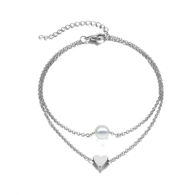 Trendy Beads Multilayer Summer Heart Anklet For Woman Bohemian Vintage Footwear Leg Bracelets 2021 Female Foot Jewelry Gifts New
