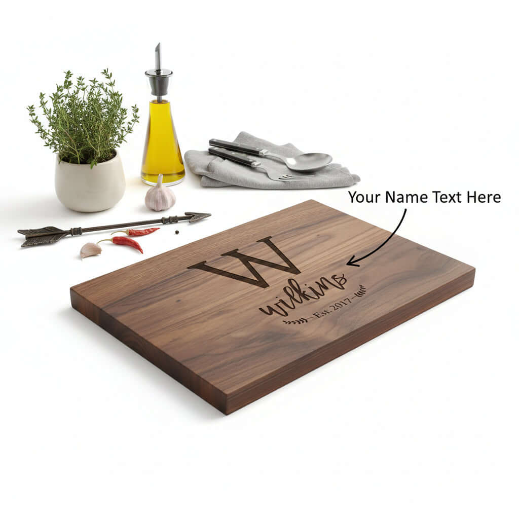Personalized Walnut Cutting Board – Custom Engraved Wooden Kitchen Board