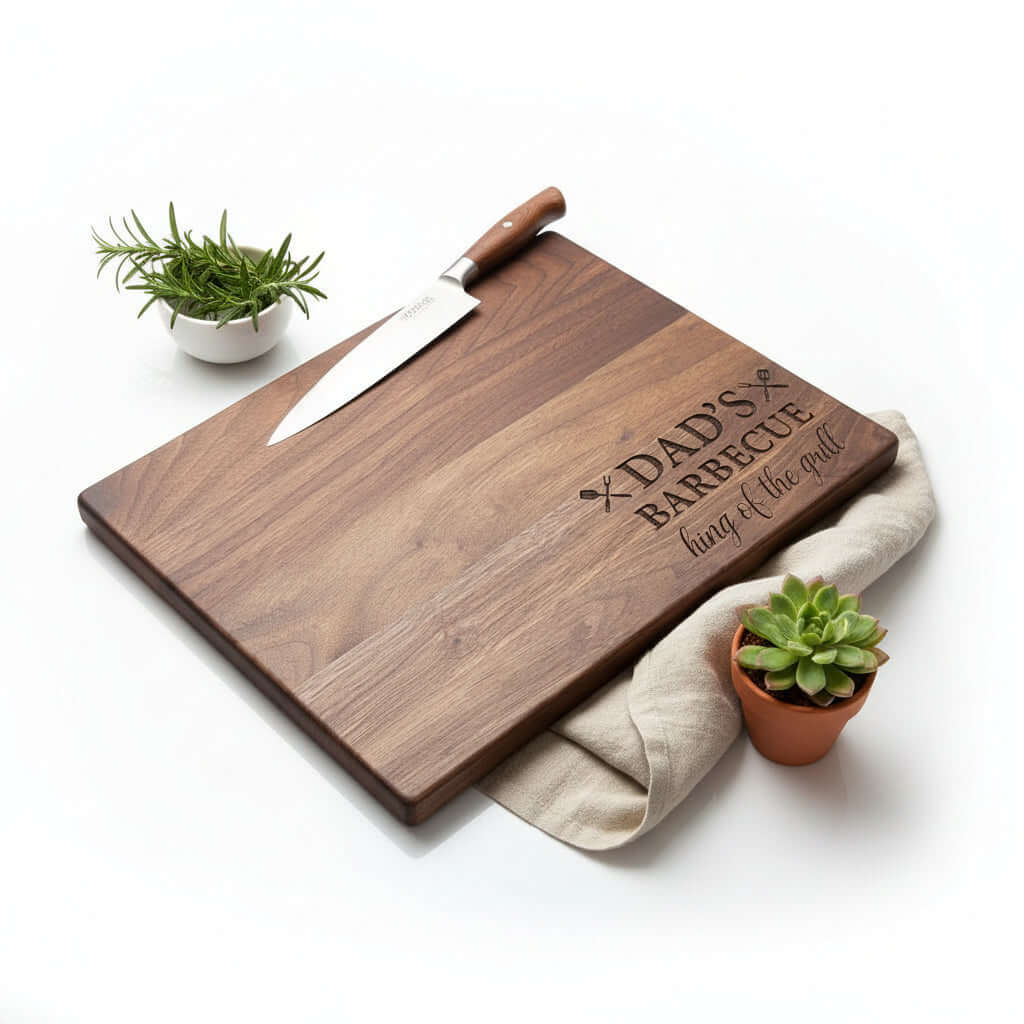Personalized Walnut Cutting Board – Custom Engraved Wooden Kitchen Board