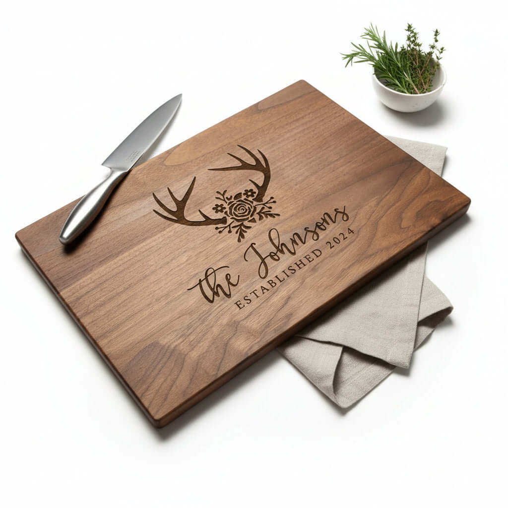 Personalized Walnut Cutting Board – Custom Engraved Wooden Kitchen Board