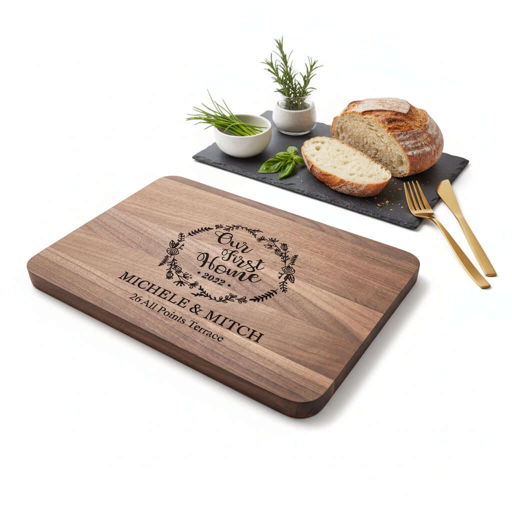 Personalized Walnut Cutting Board – Custom Engraved Wooden Kitchen Board