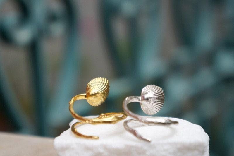 Gold Sea Shell Ring, Handmade Nature Jewelry, Organic Beach Band, Eco Gift for Luck & Vitality, Gold or Sterling Silver 925