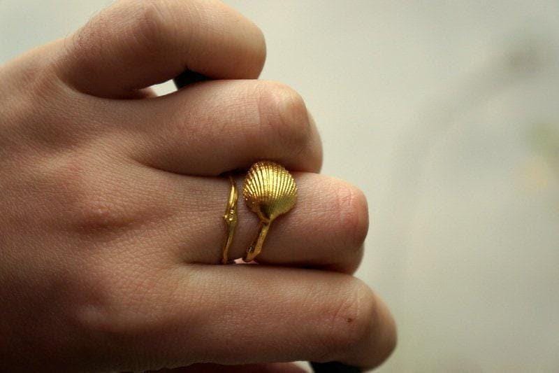 Gold Sea Shell Ring, Handmade Nature Jewelry, Organic Beach Band, Eco Gift for Luck & Vitality, Gold or Sterling Silver 925